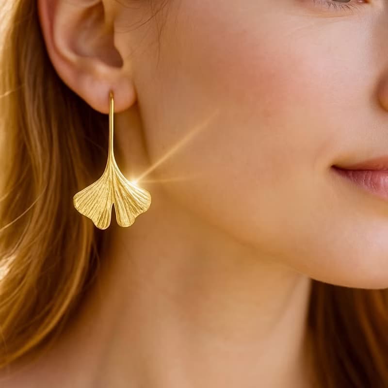 Sterling Silver Ginkgo Leaf Earrings | 14K Gold Plated Botanical Dangle