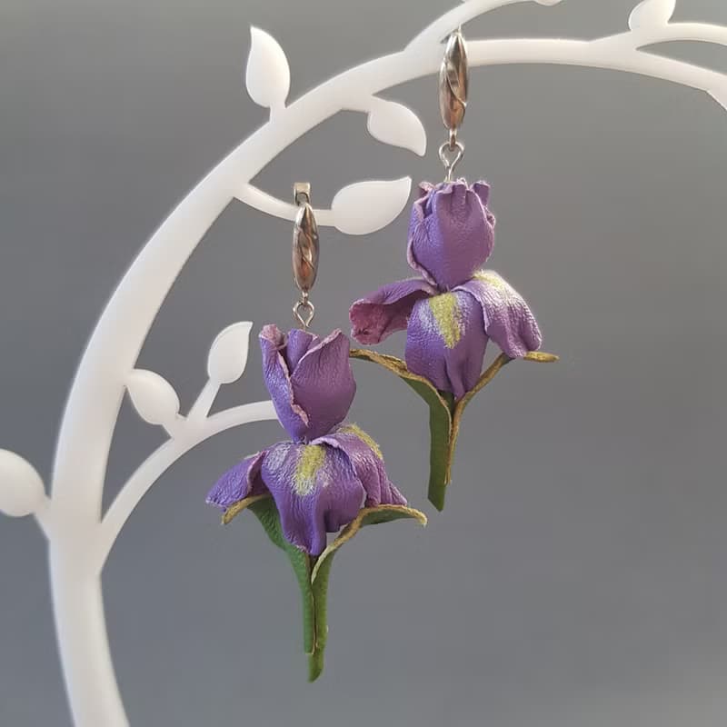 耳環 Iris leather earrings for her Leather women's jewelry