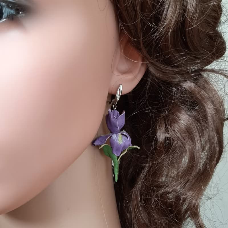 耳環 Iris leather earrings for her Leather women's jewelry