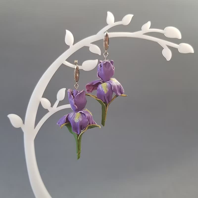 耳環 Iris leather earrings for her Leather women's jewelry