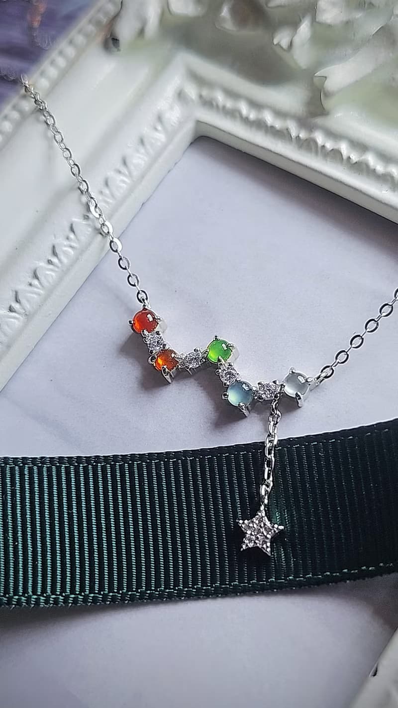 |幸運彩虹仙子|A貨翡翠冰玻多寶彩虹蛋3mm純銀鍍18k仙氣項鏈
