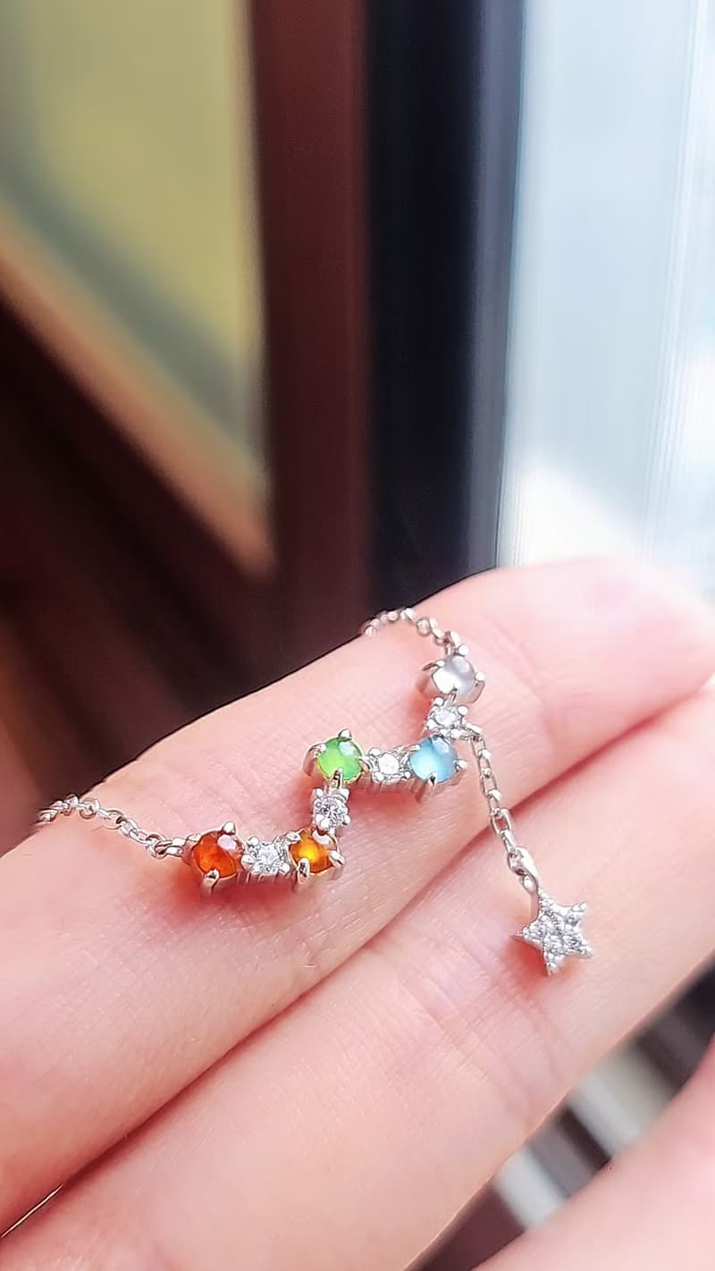|幸運彩虹仙子|A貨翡翠冰玻多寶彩虹蛋3mm純銀鍍18k仙氣項鏈