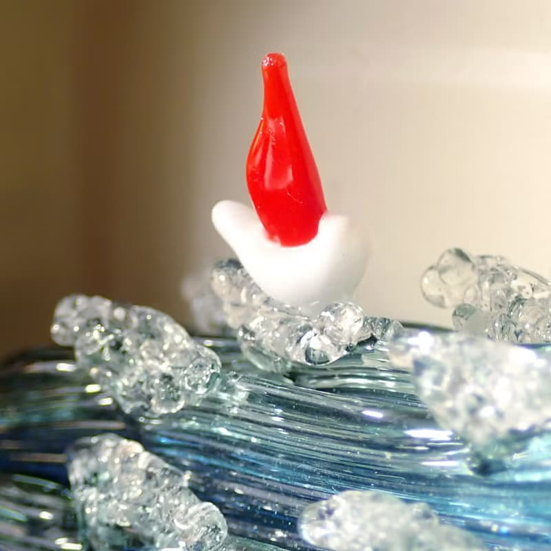 3D Kinetic Art Blown Glass Sculpture with Ocean and Sailboat in Sardin Tin Can