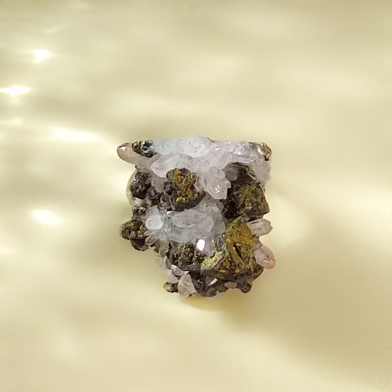 白水晶共生金屬礦 活口戒指 隨形原石標本 礦物手工指環 S925銀