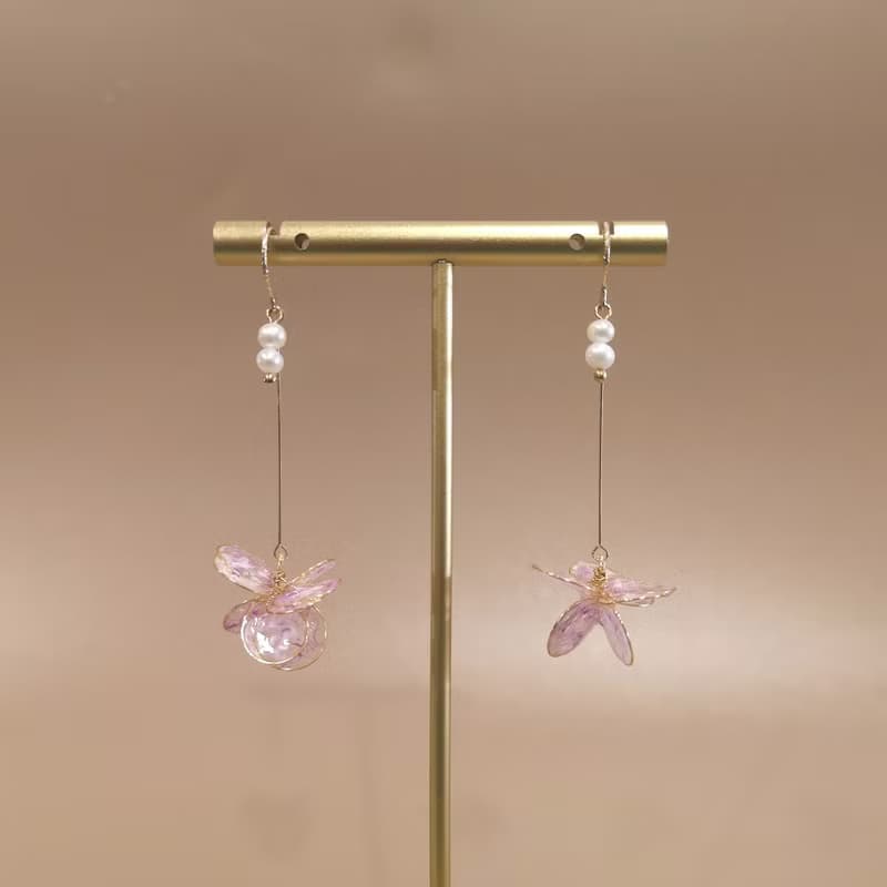 綿綿 | 耳夾耳鈎 | 手工樹脂水晶花飾品