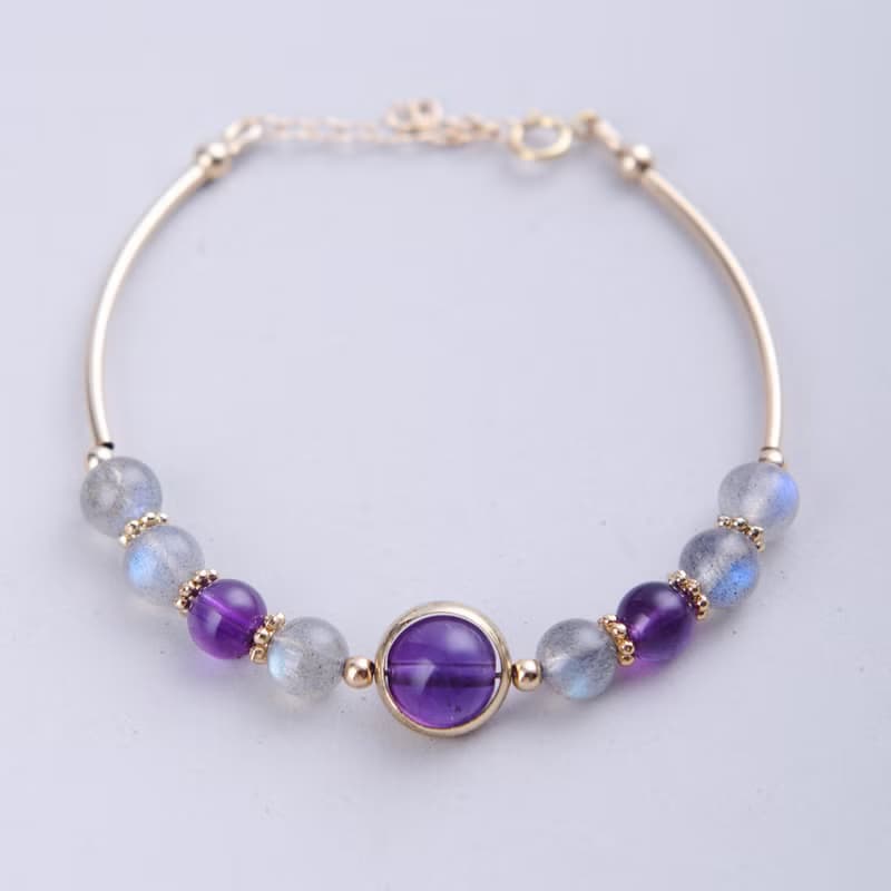 烏拉圭紫水晶手鍊 | 拉長石14K包金手鍊 | K14GF天然紫晶回歸心靈