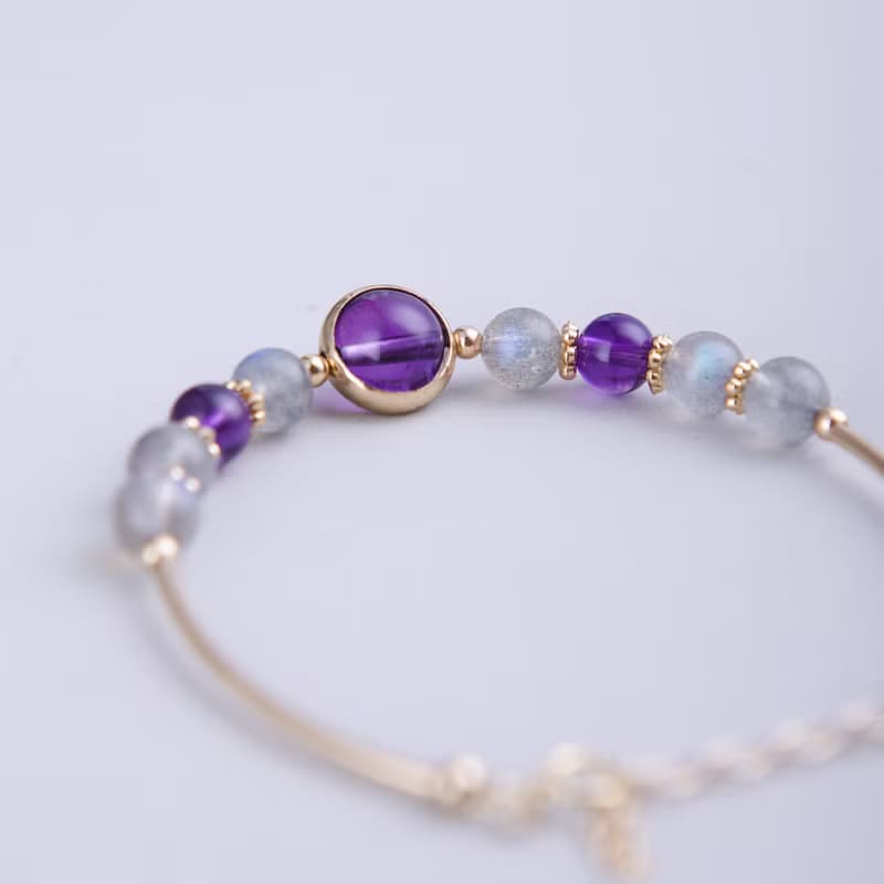 烏拉圭紫水晶手鍊 | 拉長石14K包金手鍊 | K14GF天然紫晶回歸心靈