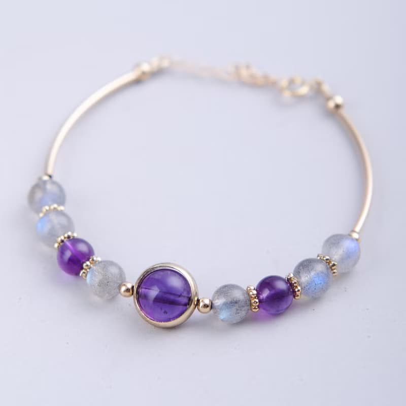 烏拉圭紫水晶手鍊 | 拉長石14K包金手鍊 | K14GF天然紫晶回歸心靈