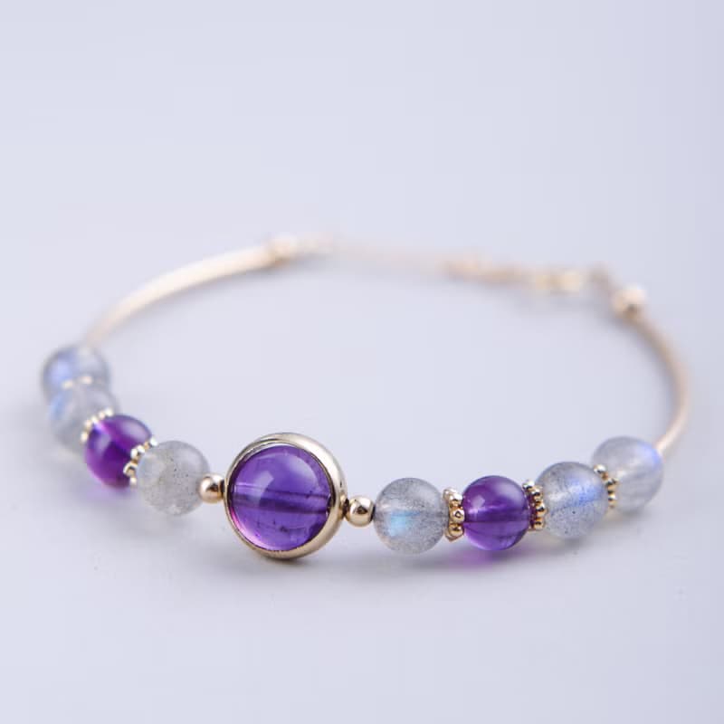 烏拉圭紫水晶手鍊 | 拉長石14K包金手鍊 | K14GF天然紫晶回歸心靈