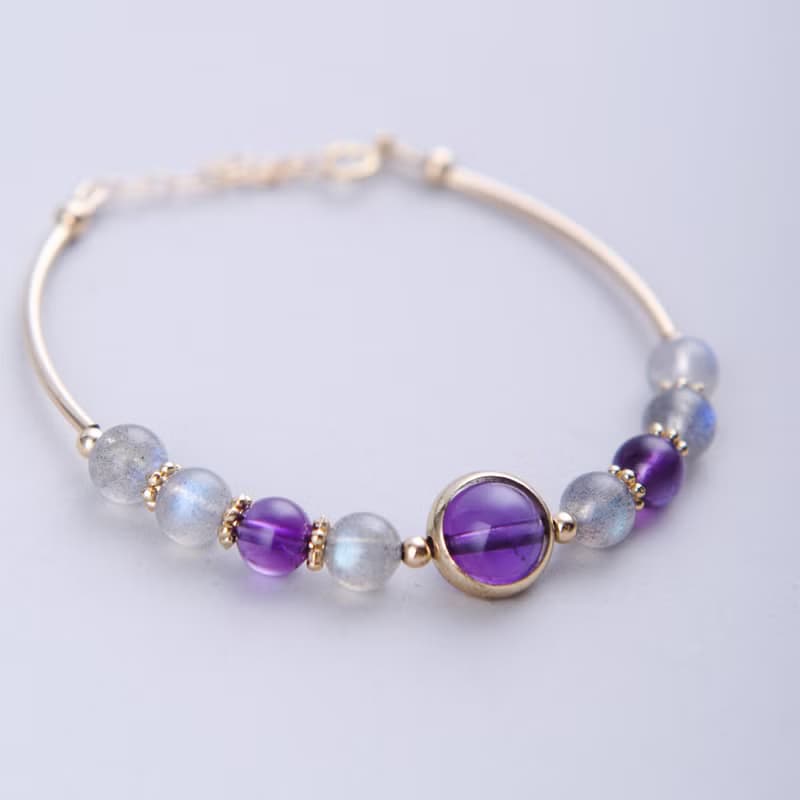 烏拉圭紫水晶手鍊 | 拉長石14K包金手鍊 | K14GF天然紫晶回歸心靈