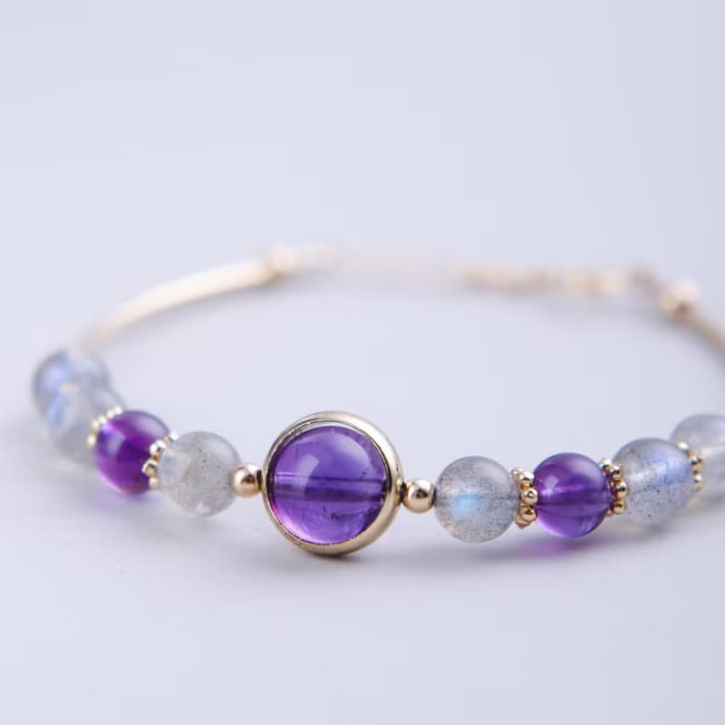 烏拉圭紫水晶手鍊 | 拉長石14K包金手鍊 | K14GF天然紫晶回歸心靈