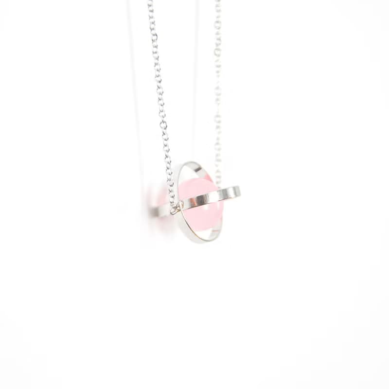 幸福星球。宇宙。銀環。粉玉髓。 項鍊 Blessed Planet。Galaxy。Sliver Ring。Pink Chalcedony。Necklace