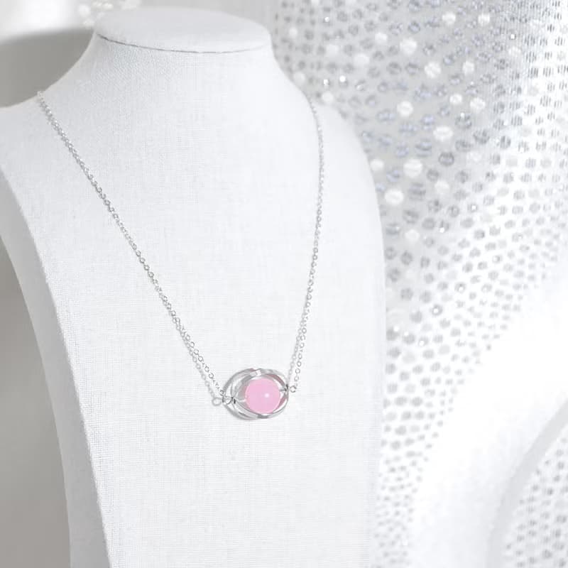 幸福星球。宇宙。銀環。粉玉髓。 項鍊 Blessed Planet。Galaxy。Sliver Ring。Pink Chalcedony。Necklace