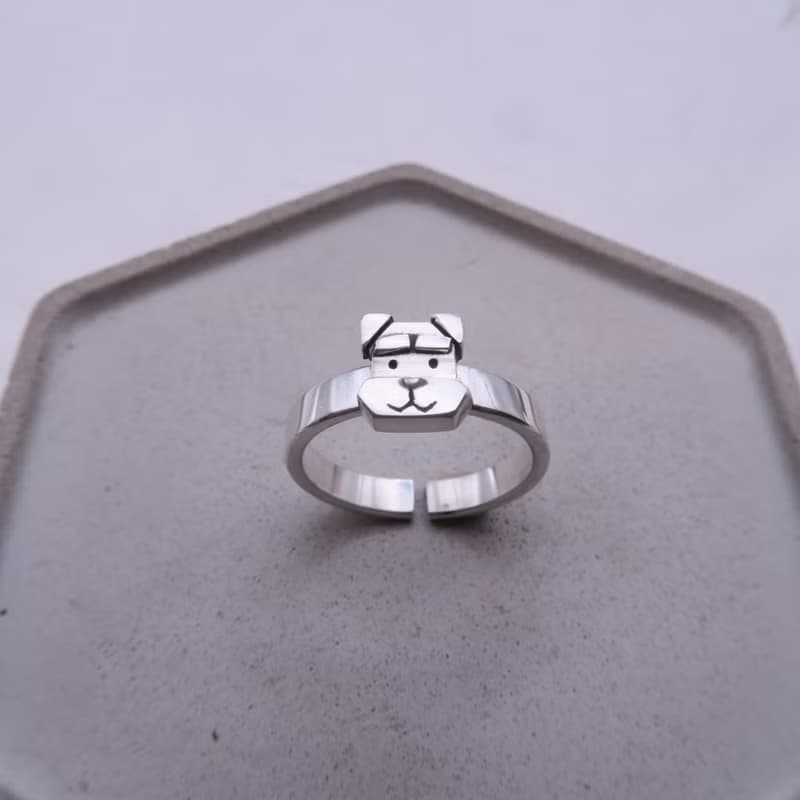 純銀 方塊動物戒指 - 雪納瑞
