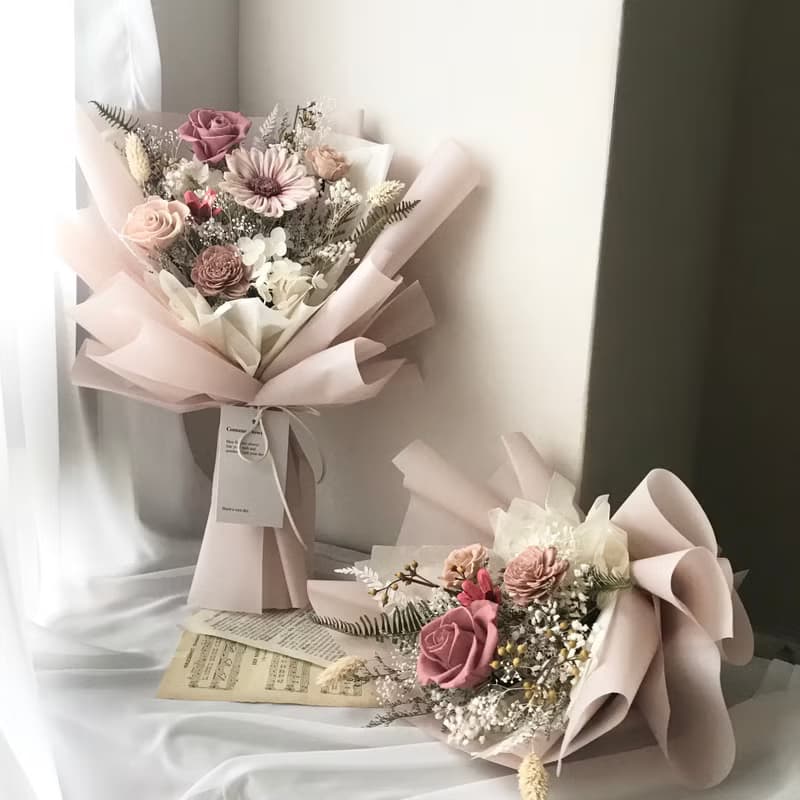 情人節玫瑰花束 莫蘭迪乾燥玫瑰色擴香花束 生日 週年禮物