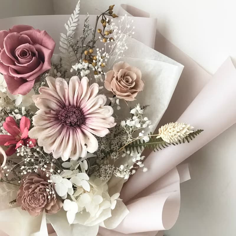 情人節玫瑰花束 莫蘭迪乾燥玫瑰色擴香花束 生日 週年禮物