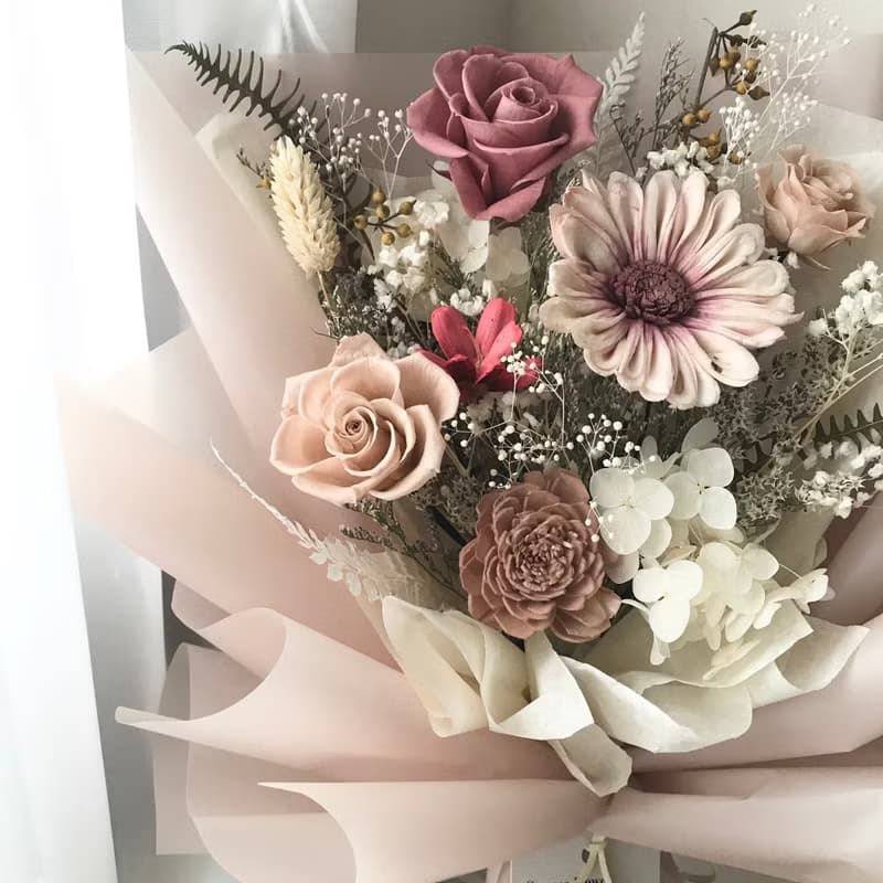 情人節玫瑰花束 莫蘭迪乾燥玫瑰色擴香花束 生日 週年禮物