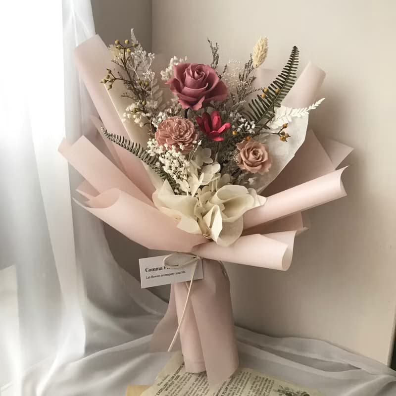 情人節玫瑰花束 莫蘭迪乾燥玫瑰色擴香花束 生日 週年禮物