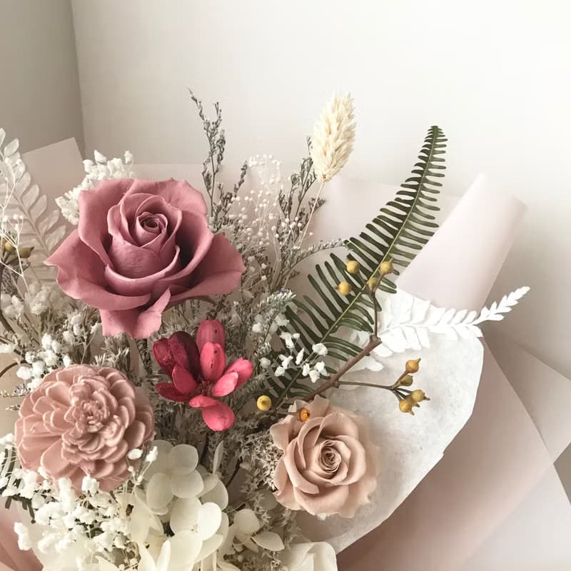 情人節玫瑰花束 莫蘭迪乾燥玫瑰色擴香花束 生日 週年禮物