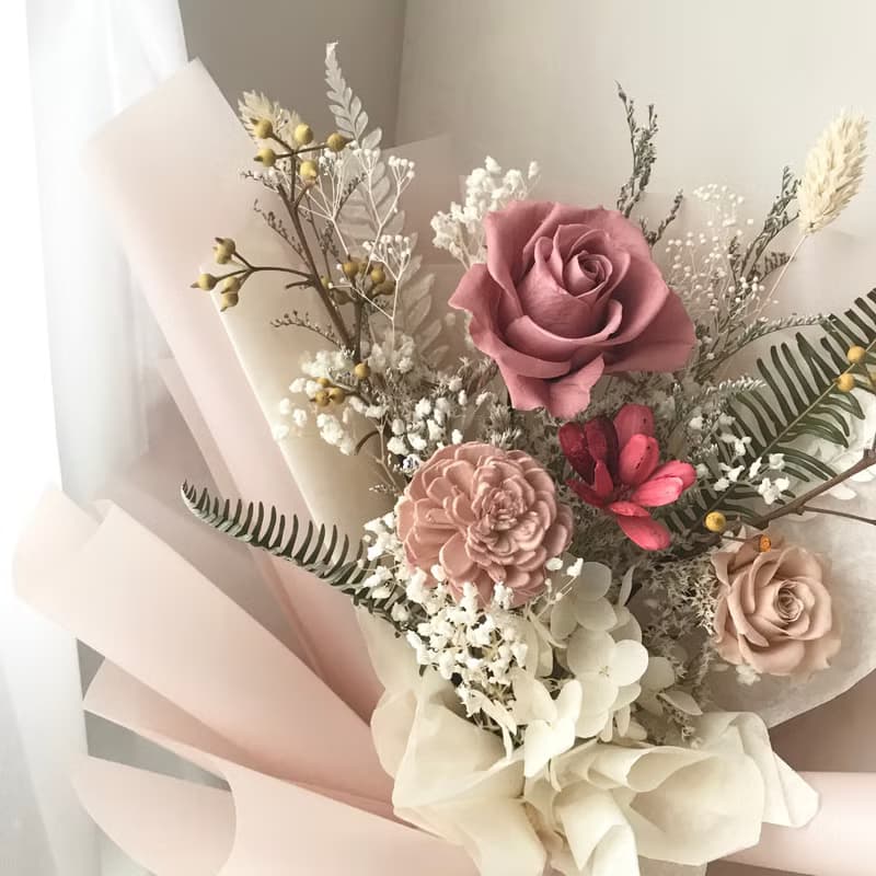 情人節玫瑰花束 莫蘭迪乾燥玫瑰色擴香花束 生日 週年禮物