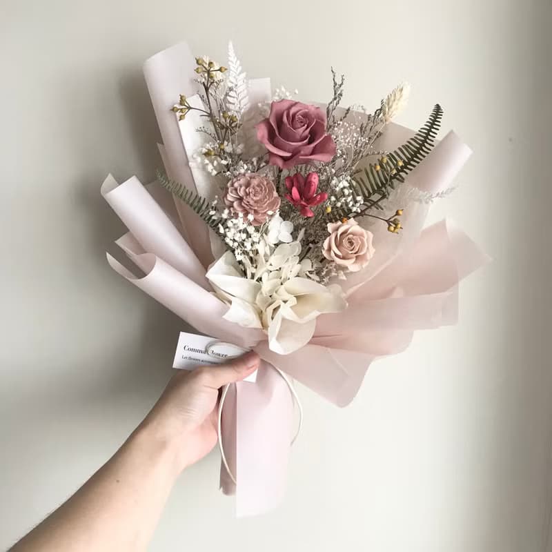 情人節玫瑰花束 莫蘭迪乾燥玫瑰色擴香花束 生日 週年禮物