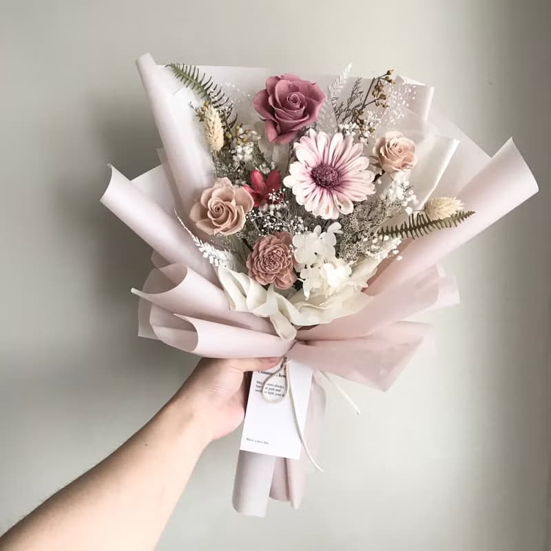 情人節玫瑰花束 莫蘭迪乾燥玫瑰色擴香花束 生日 週年禮物