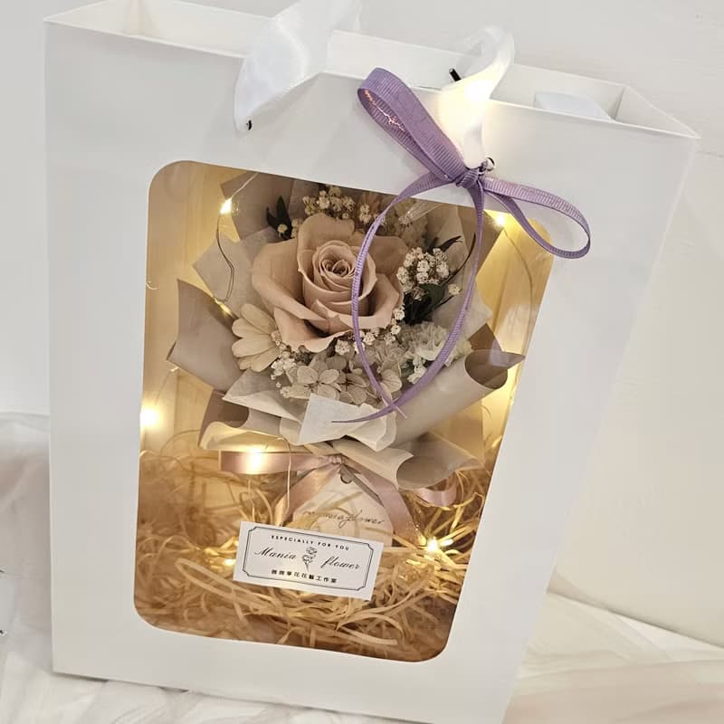 永生玫瑰花束禮盒 奶茶色 快速出貨 現貨