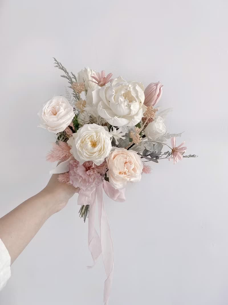 Flora Flower新娘永生花捧花-韓系粉色