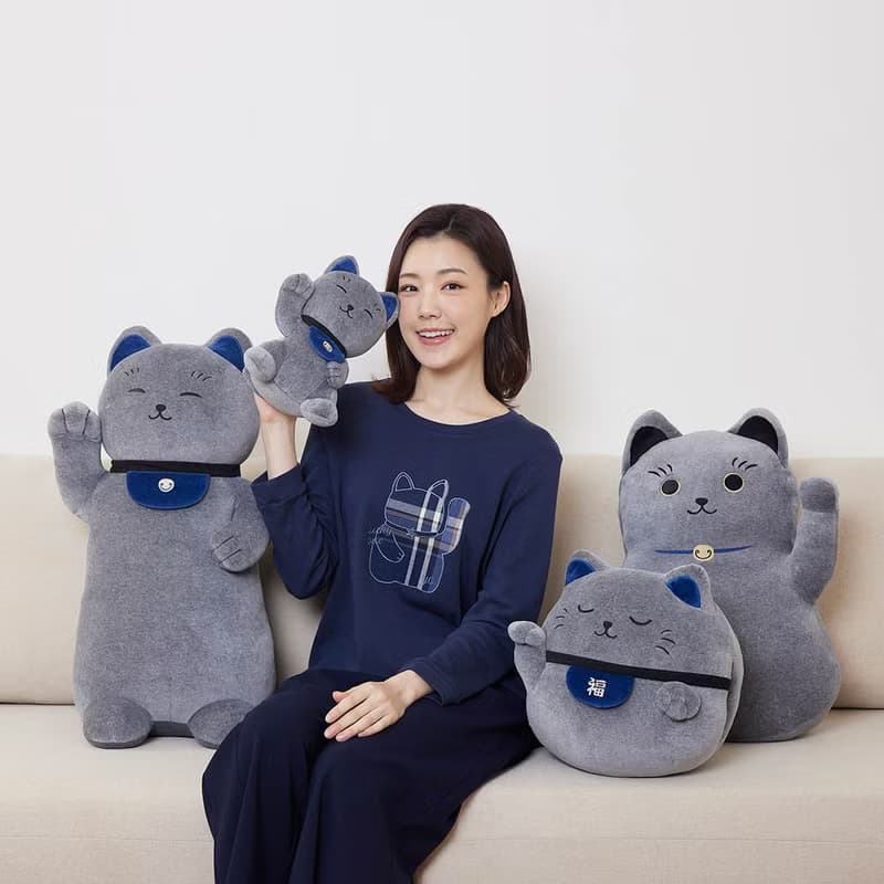 招財貓長型抱枕-岩石灰