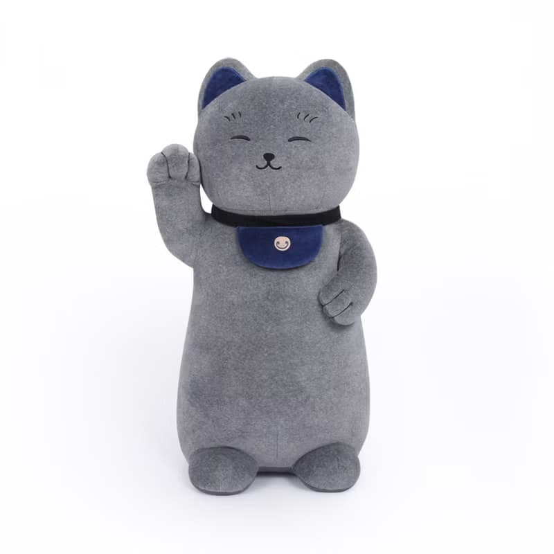 招財貓長型抱枕-岩石灰
