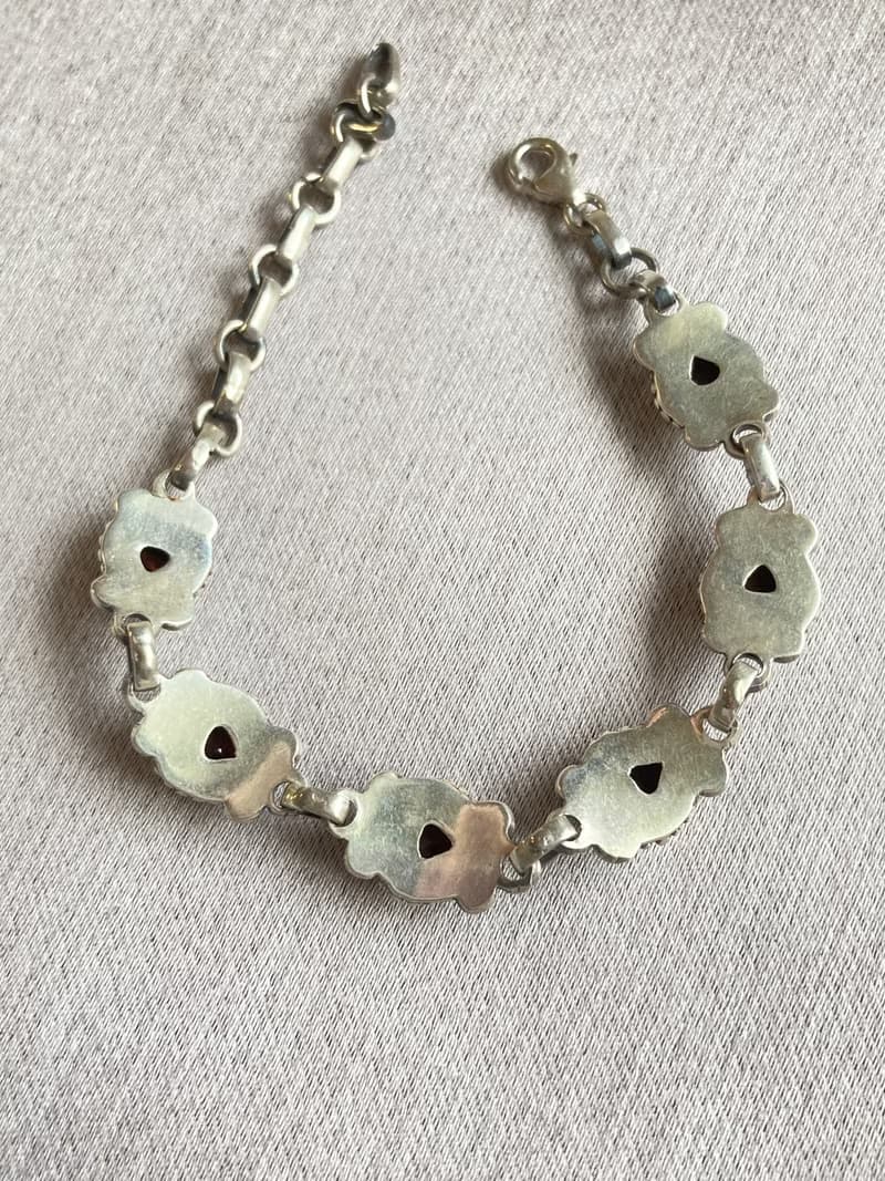 天然 心型 石榴石 手鍊 尼泊爾 手工製 925純銀