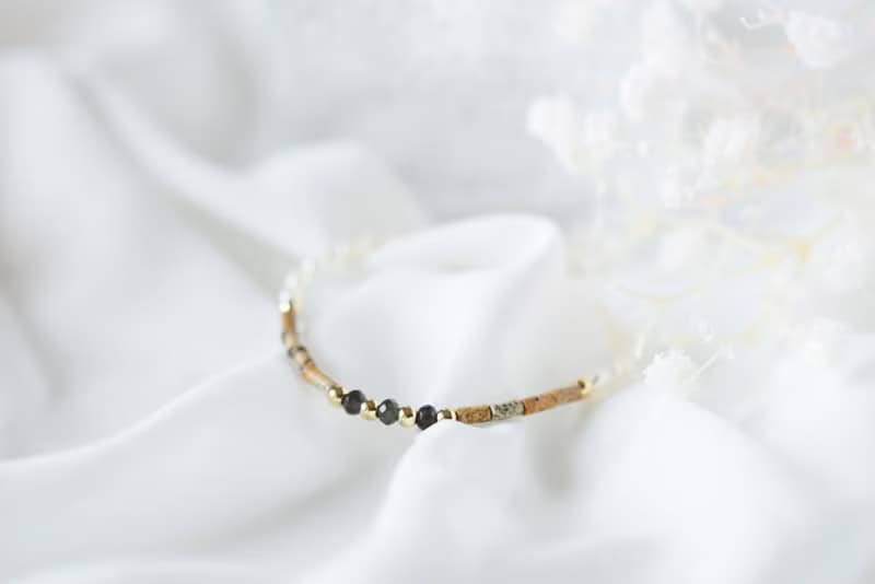 柔韌。茶晶 圖畫石 淡水珍珠 14K包金 天然石 手鍊