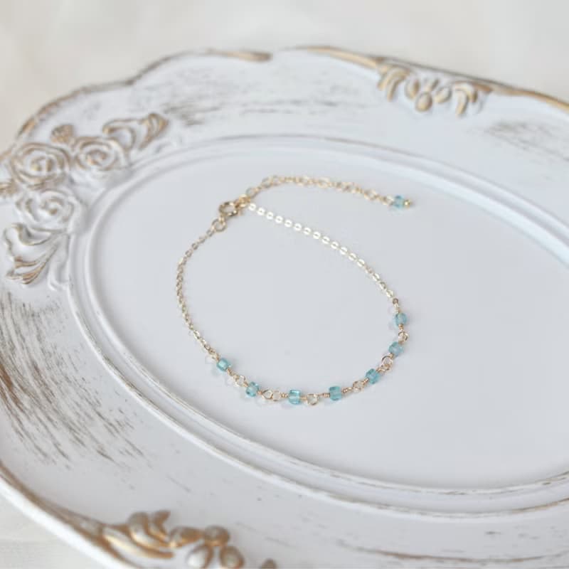 Ripple 水藍色磷灰石 美國14K注金 手鍊 輕奢風