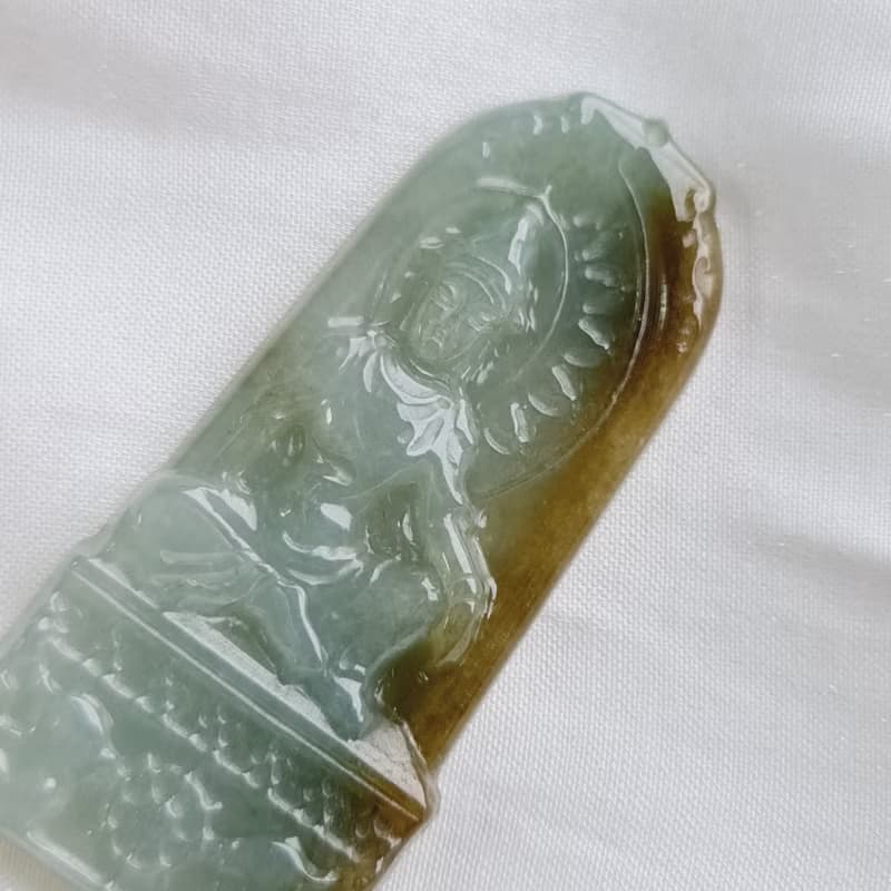 冰膠細糯老料晴水帶黃自在觀音 |天然緬甸玉A貨翡翠