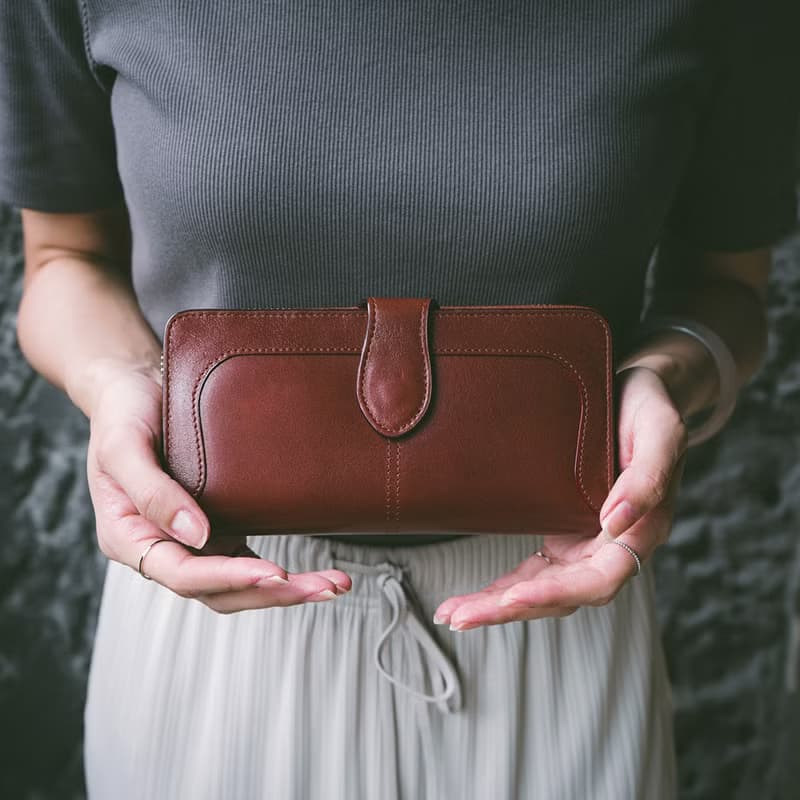 【禮盒】真皮文藝長夾 B19-636 紅棕