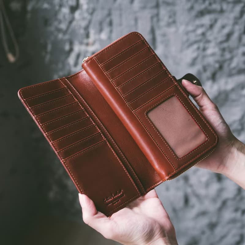 【禮盒】真皮文藝長夾 B19-636 紅棕