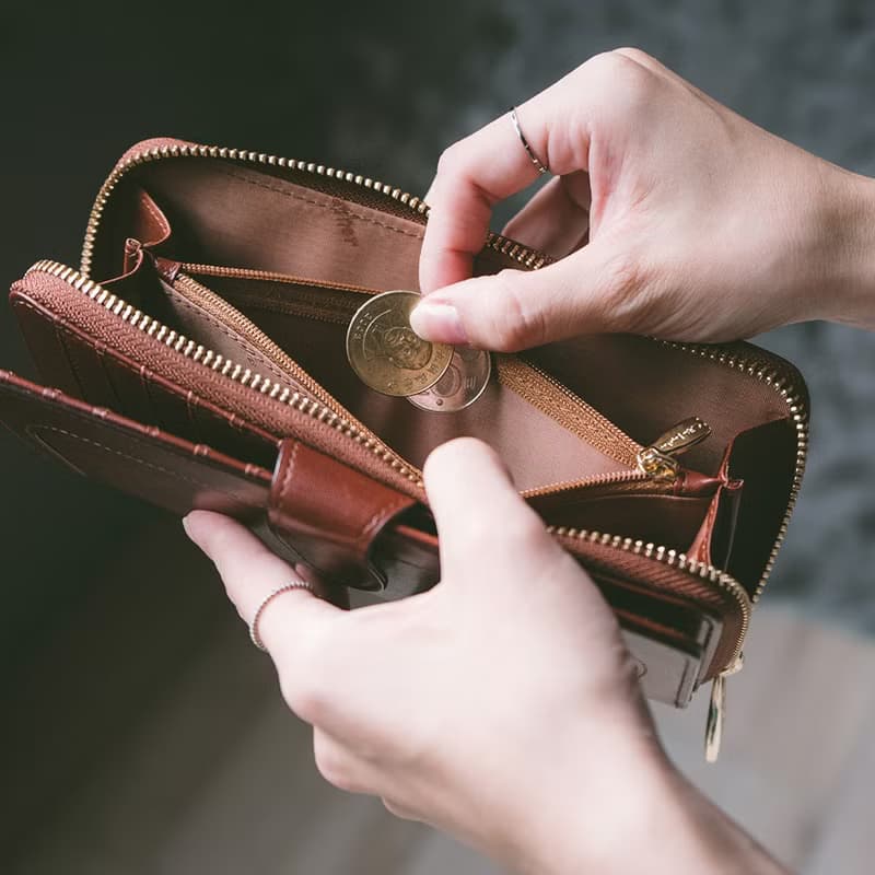 【禮盒】真皮文藝長夾 B19-636 紅棕