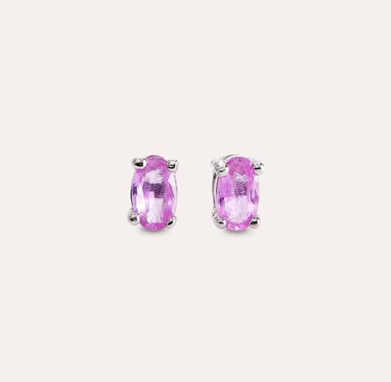 安珠 粉剛 粉色 橢圓 3*5mm 耳環 經典系列 Oval E 寶石銀飾 AND