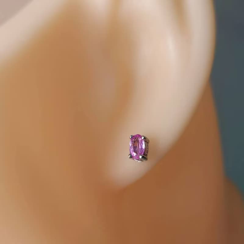 安珠 粉剛 粉色 橢圓 3*5mm 耳環 經典系列 Oval E 寶石銀飾 AND