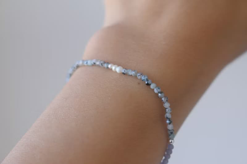 彈性手環 藍磷石 坦桑石 天然珍珠 - 好成績 -