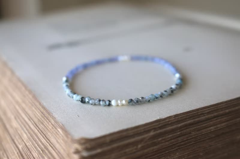 彈性手環 藍磷石 坦桑石 天然珍珠 - 好成績 -