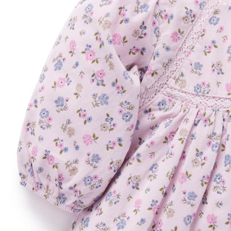 澳洲Purebaby有機棉女童長袖洋裝/童裝裙 12M-5T 粉紫碎花