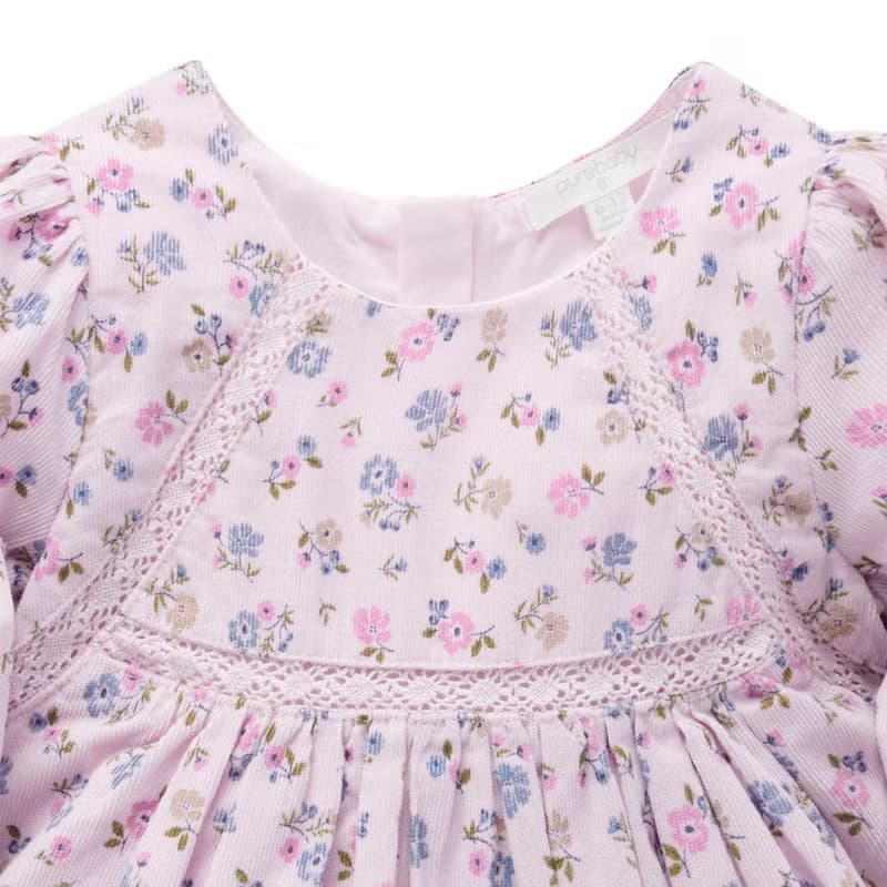 澳洲Purebaby有機棉女童長袖洋裝/童裝裙 12M-5T 粉紫碎花