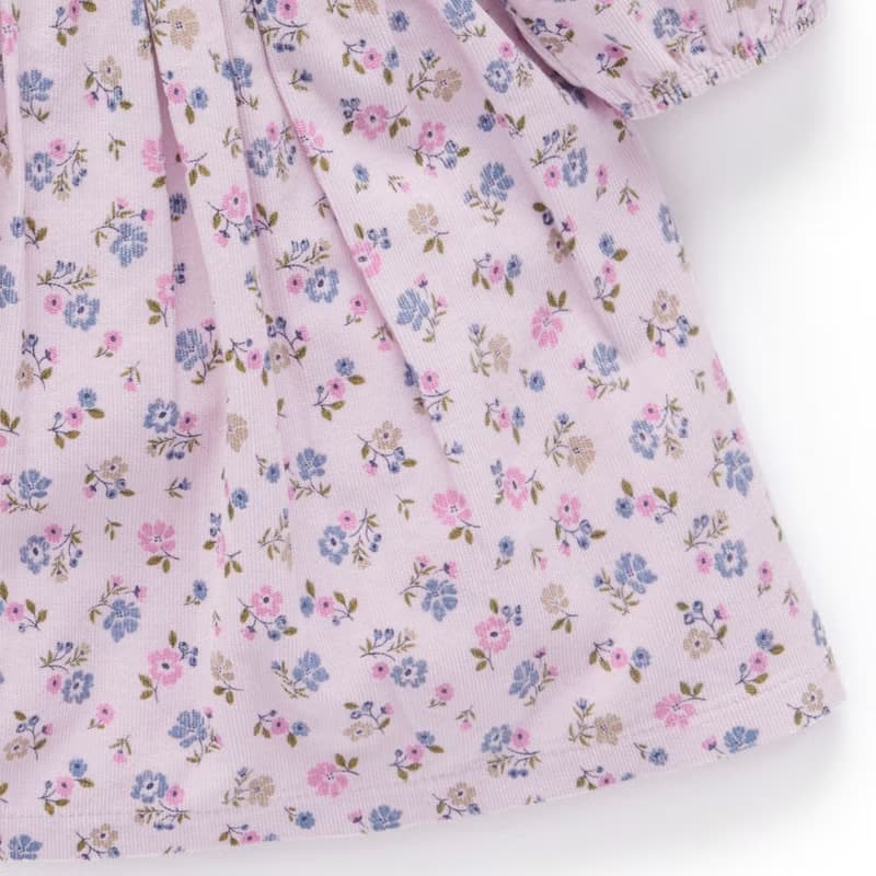 澳洲Purebaby有機棉女童長袖洋裝/童裝裙 12M-5T 粉紫碎花