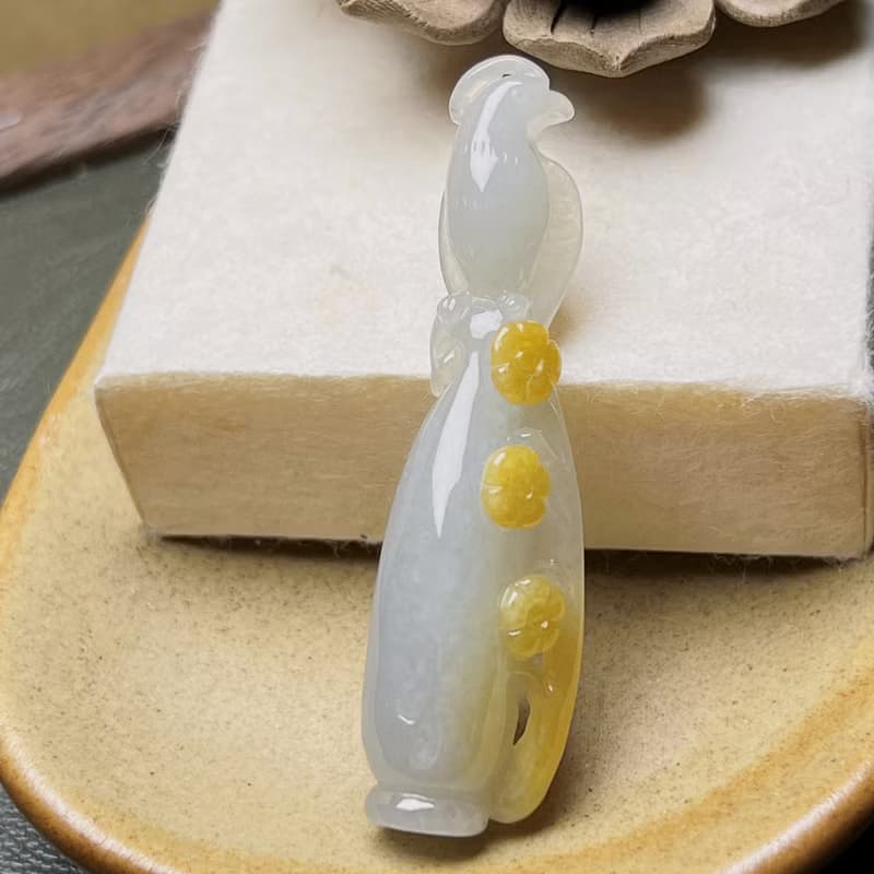 冰飄黃翡翡翠鳳凰寶瓶 | 天然緬甸玉A貨翡翠 | 送禮