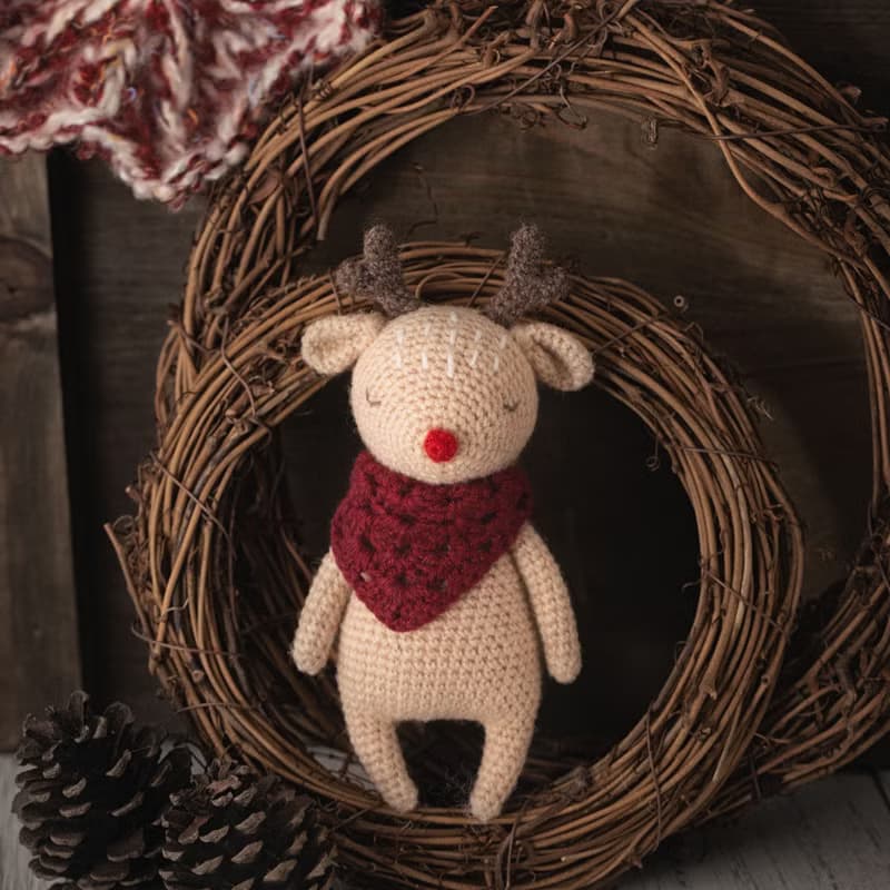 紅鼻子小麋鹿 (約14公分)-專為新生兒寶寶打造的手工玩偶