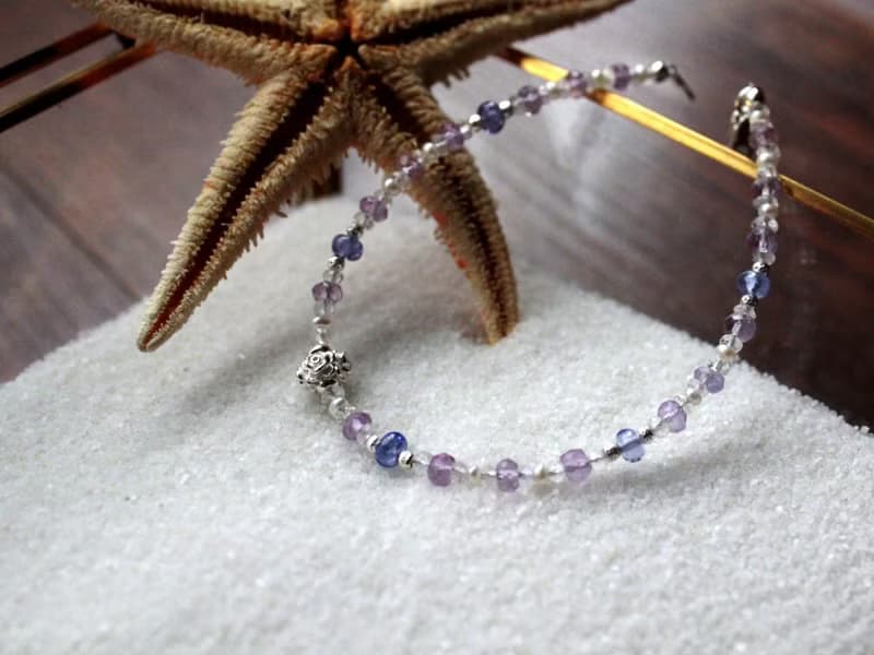 Journal 星砂糖罐-霂煙 / 天然丹泉石、紫水晶、月光石、珍珠純銀手鍊