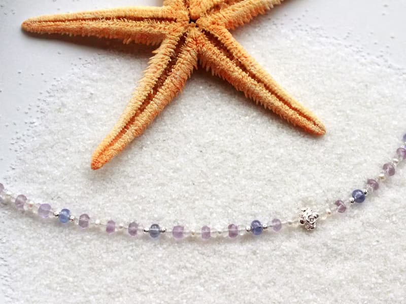 Journal 星砂糖罐-霂煙 / 天然丹泉石、紫水晶、月光石、珍珠純銀手鍊