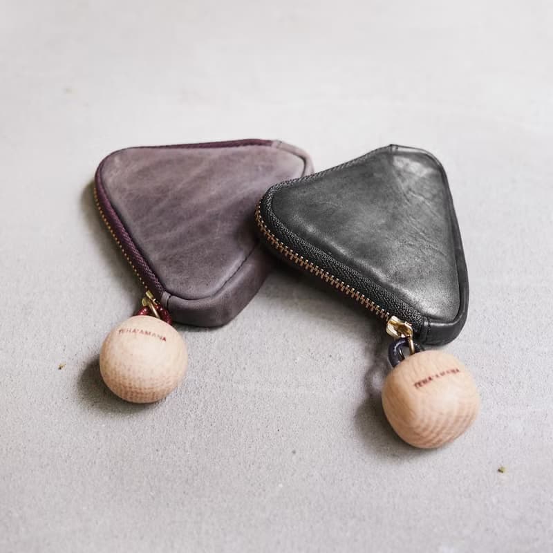 日本手作好物 原木X三角牛革零錢包Made in Japan by Teha'amana