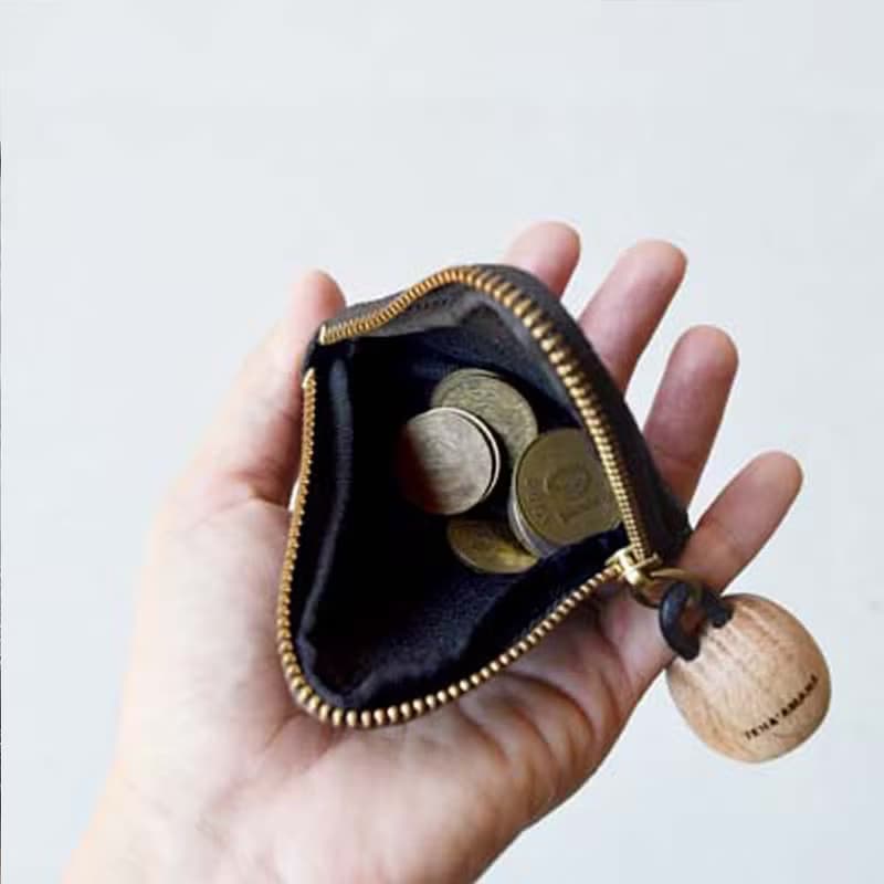 日本手作好物 原木X三角牛革零錢包Made in Japan by Teha'amana